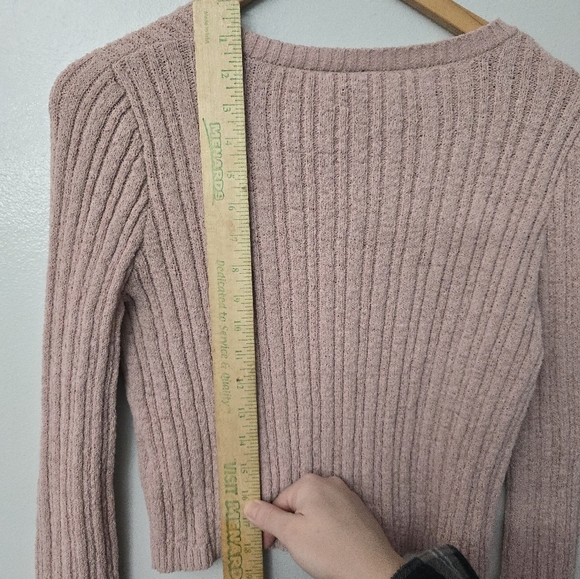 Divided by H M Women Rib Knit Sweater Dusty Pink Cropped Flared Sleeve XL - Picture 8 of 10